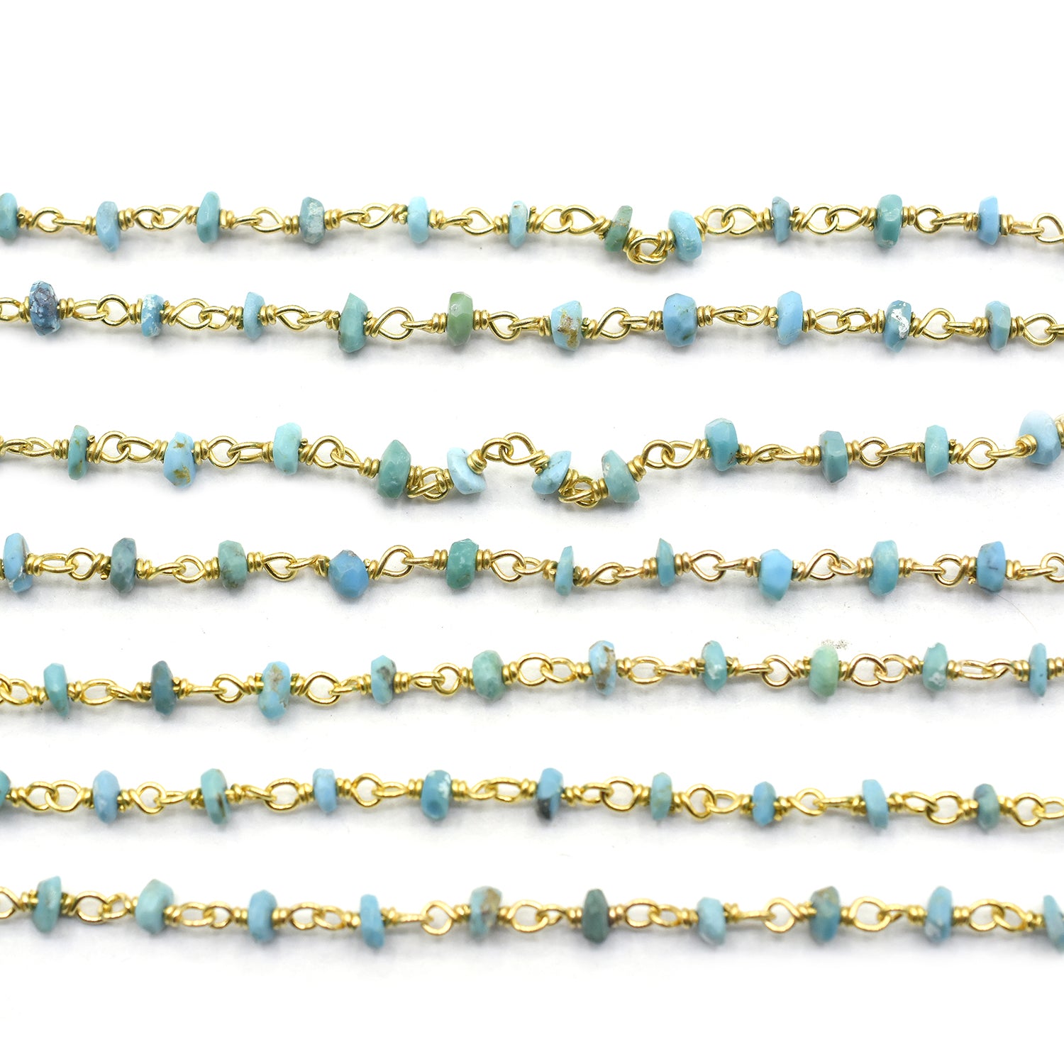 Kingman Block Turquoise 3 To 4 MM Faceted Rondelle Sterling Silver Vermeil Rosary Wire Wrap Chain Sold by Foot - Jaipur Gem Factory