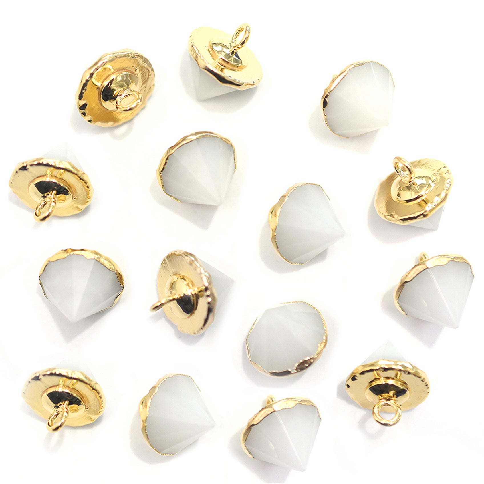 White Agate 9X10 MM Cone Shape Gold Electroplated Pendant (Set Of 2 Pcs) - Jaipur Gem Factory