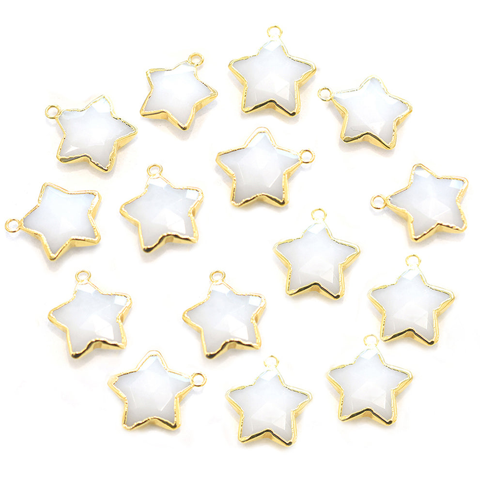 White Agate Star Shape 10 To 11 MM Gold Electroplated Pendant (Set Of 2 Pcs)