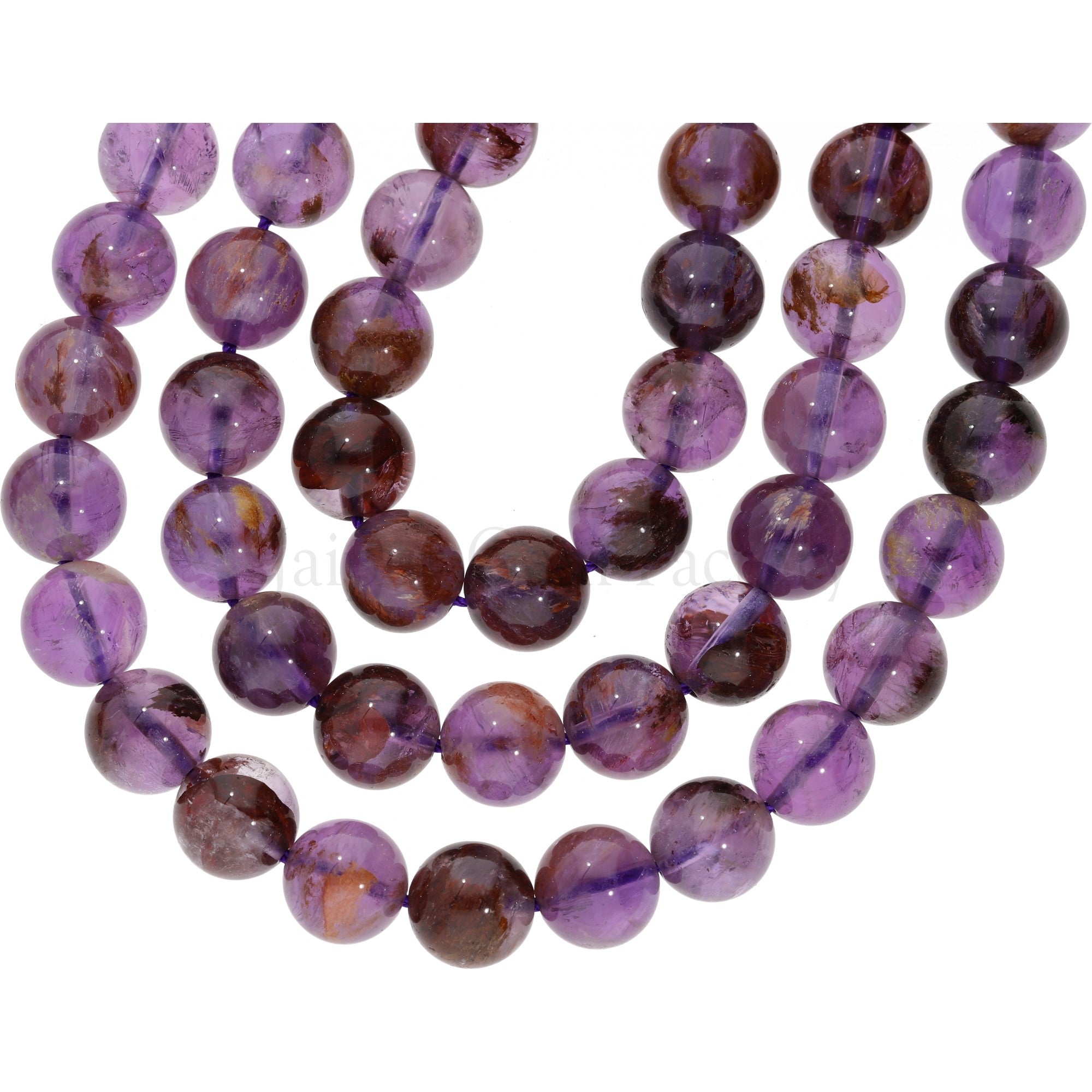 Phantom Amethyst Round Shape Smooth Gemstone Beads Strand