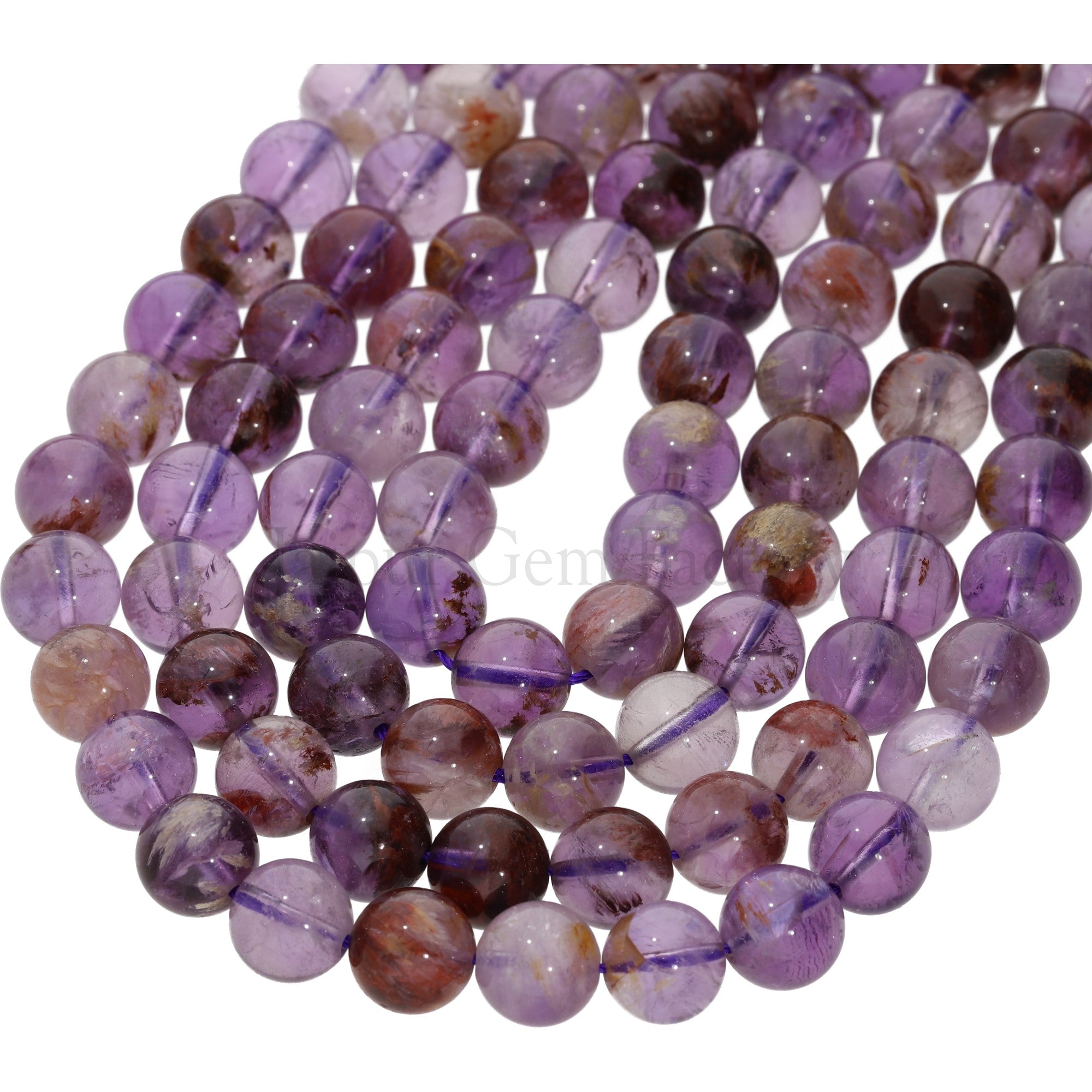 Phantom Amethyst Round Shape Smooth Gemstone Beads Strand