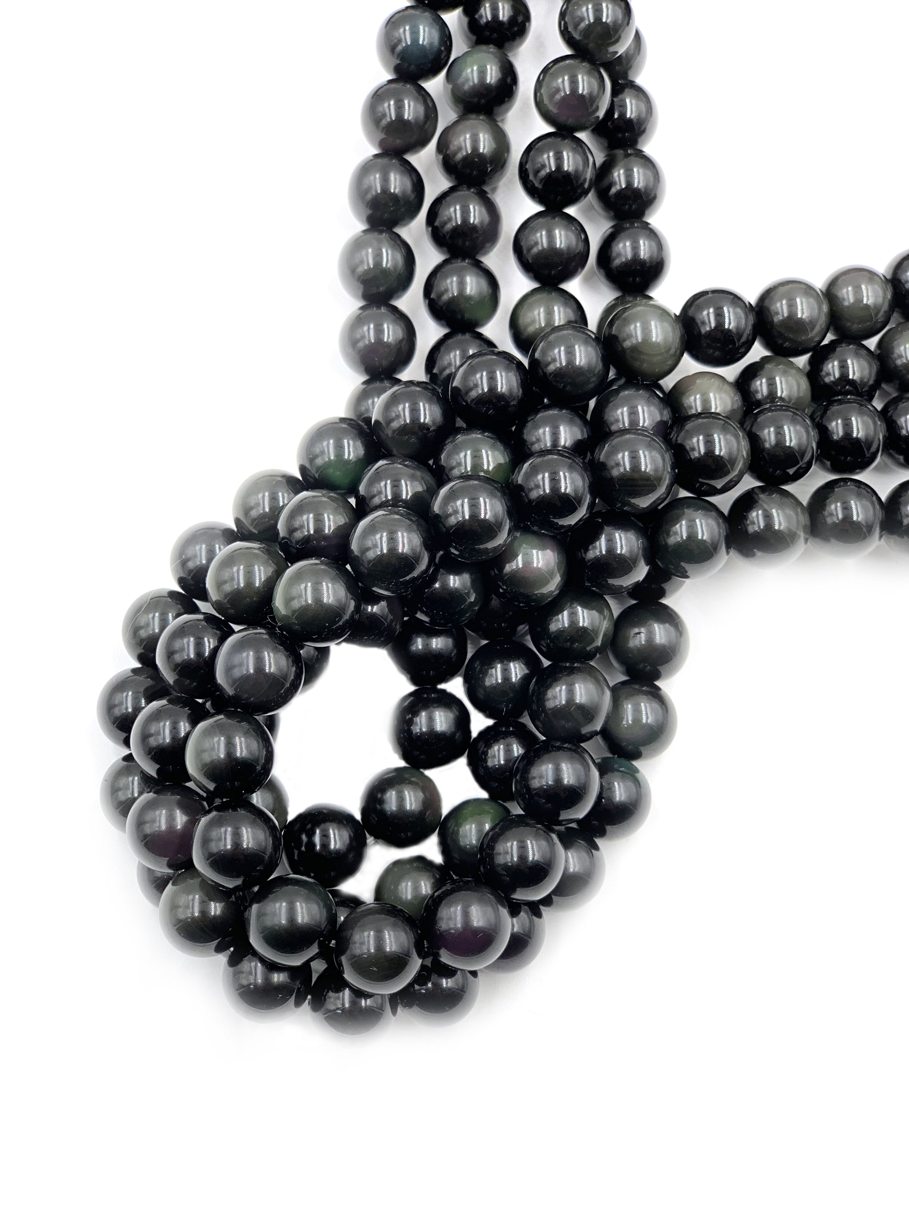 Rainbow obsidian smooth black beads for necklaces and bracelets