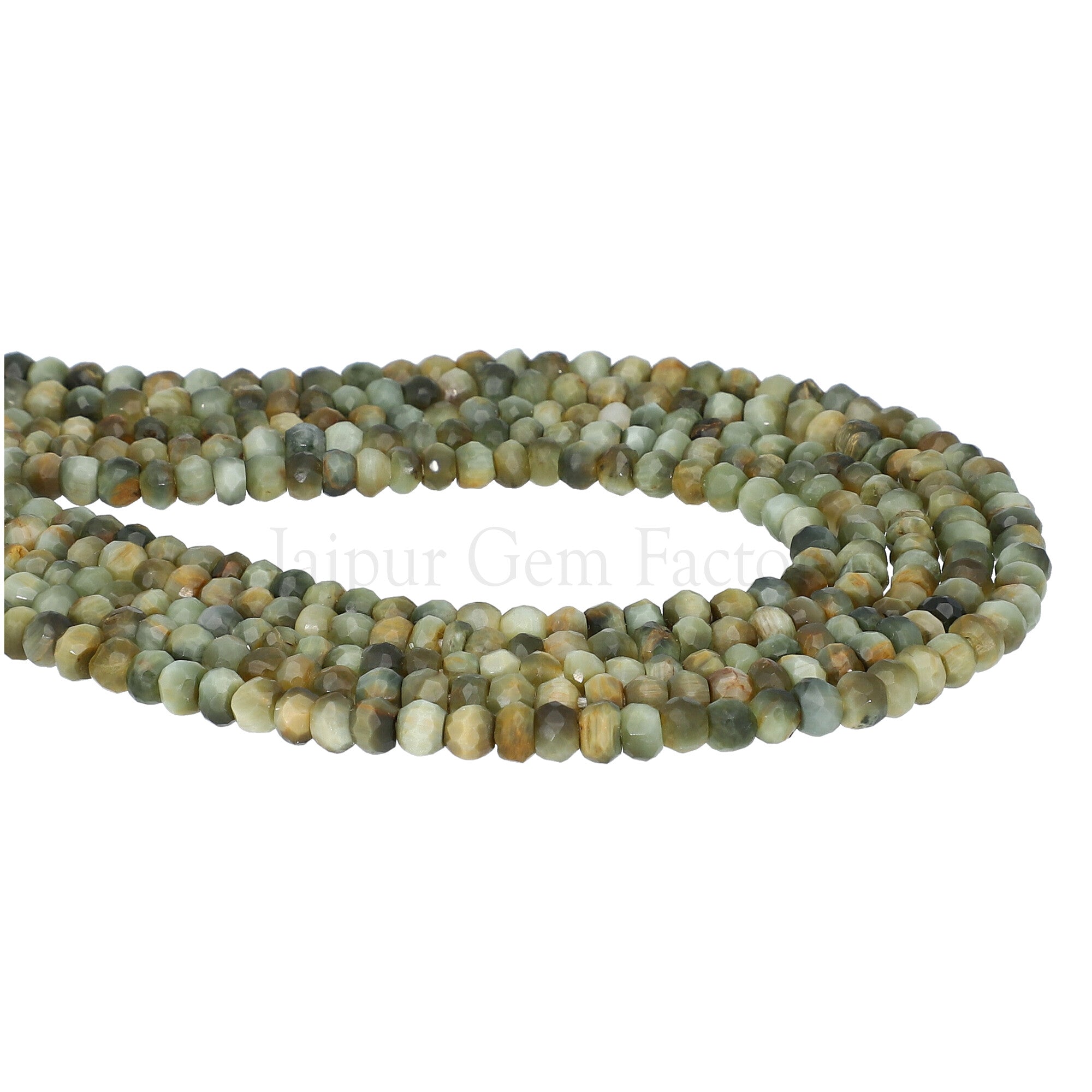 Green Cat's Eye Faceted Rondelle Shape Beads Strand 