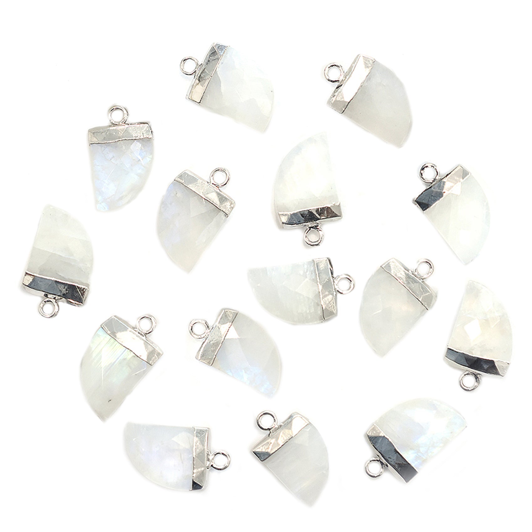 horn pendant with silver plating rainbow moonstone