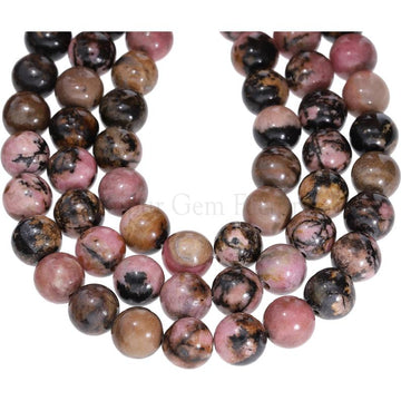 10 MM Black Veined Rhodonite Smooth Round Shape Beads Strand