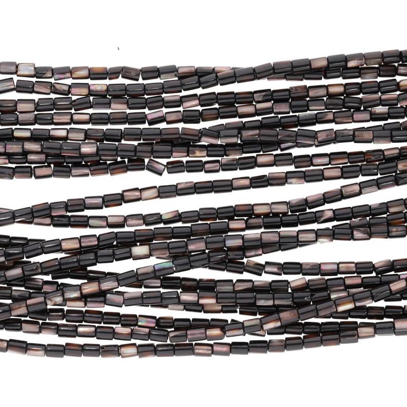 4 x 3 MM Dark Brown Mother Of Pearl Smooth Tube Shape Beads Strand