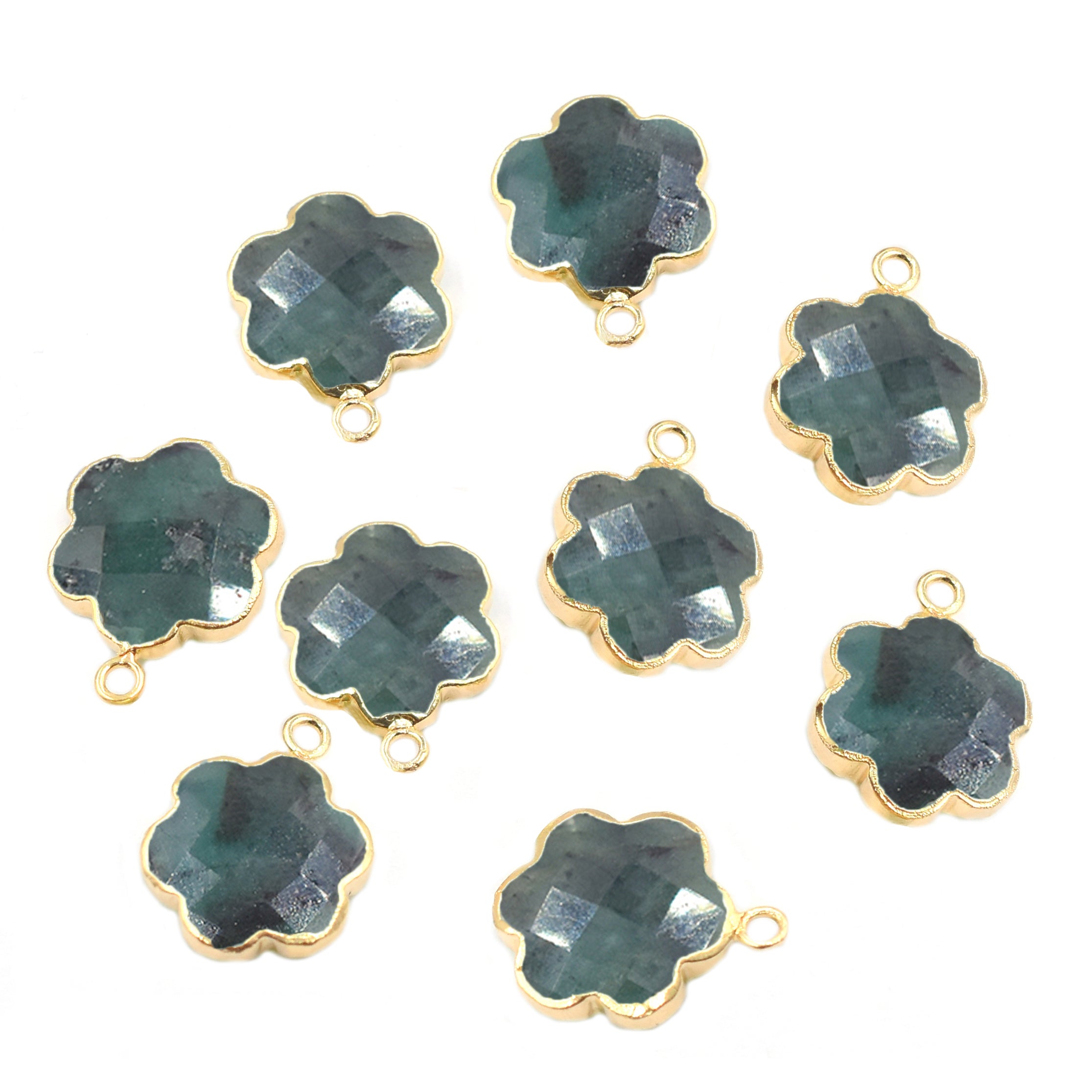raw emerald clover pendant with gold plating